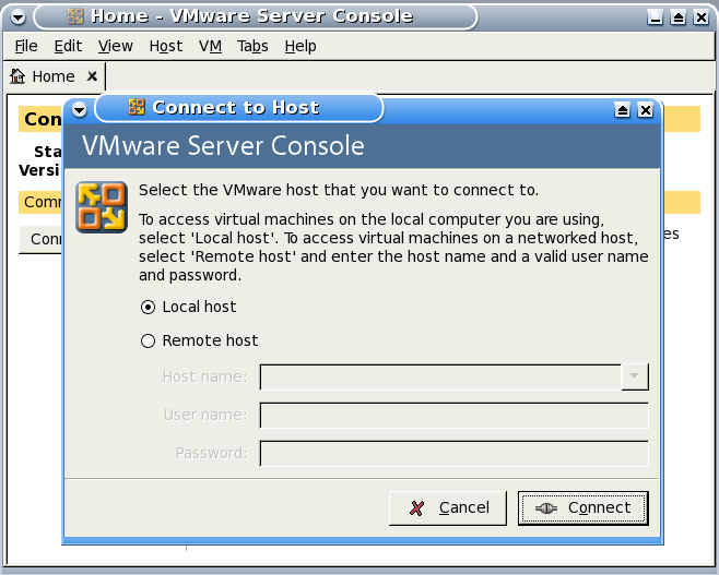 vmware server console: connect to host